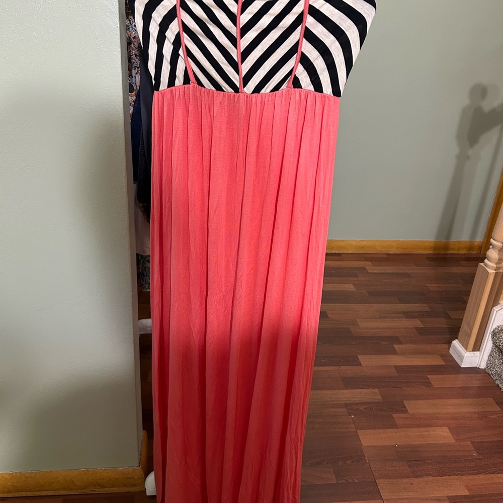 Emerald Coral and Black Striped Dress